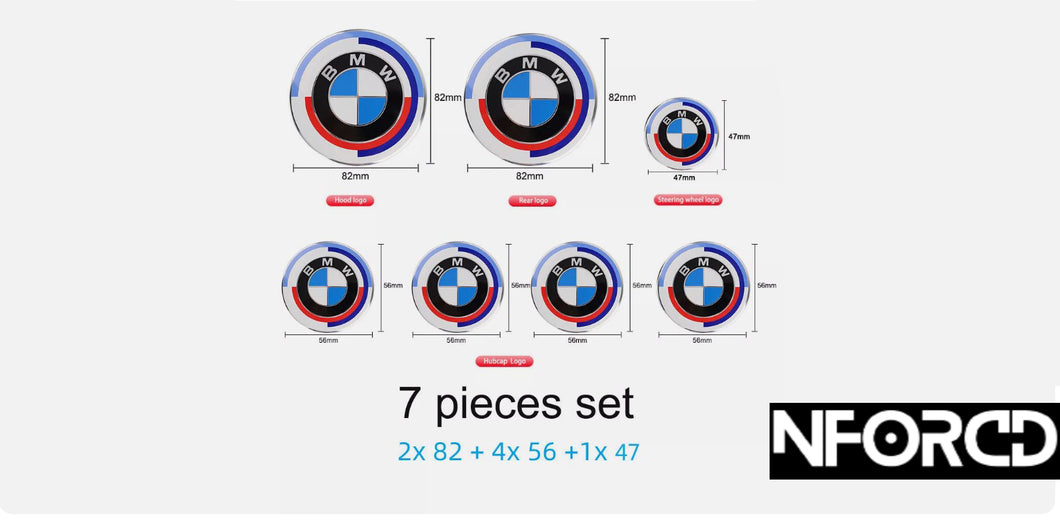 BMW Emblem Badge for Centre Cap Bonnet Trunk 7pc 68mm 74mm 82mm