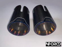 Load image into Gallery viewer, Pair of Blue BMW Exhaust tips for BMW&#39;s with a twin exit
