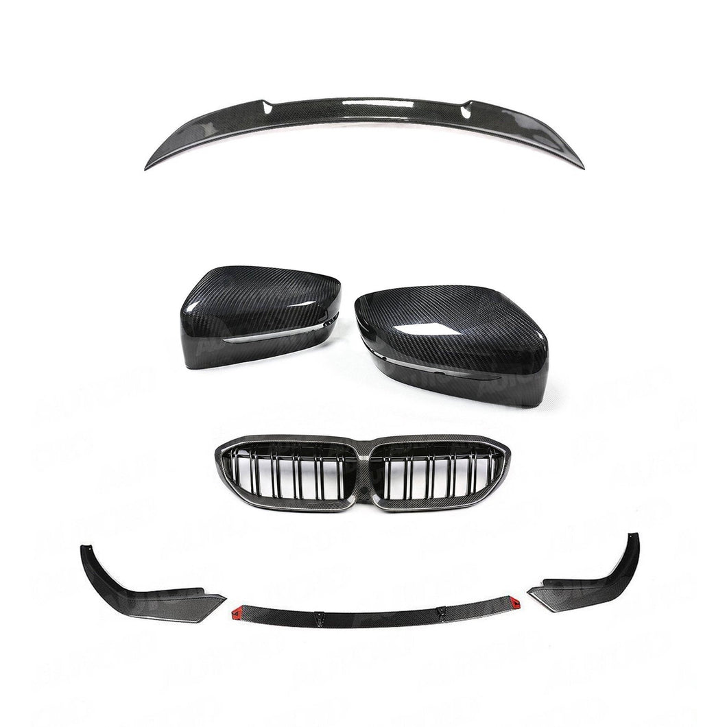 BMW 3 Series G20 Pre-LCI Saloon (2018-2022) Carbon Fibre Body Kit - Front Lip Splitter, Rear Boot Spoiler, Mirror Caps & Double Slat Kidney Grille (Carbon Fibre or Gloss Black) | Performance Styling Upgrade