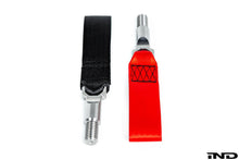 Load image into Gallery viewer, Fall-Line Motorsports Rear Tow Strap for BMW G87 M2, G80 M3, G82/G83 M4 (G8X) - Screw-In Threaded Tow Hook, CNC Machined Stainless Steel Shank, Motorsport-Grade Webbing - Track-Ready, Made in USA
