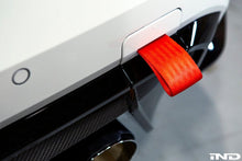 Load image into Gallery viewer, Fall-Line Motorsports Rear Tow Strap for BMW G87 M2, G80 M3, G82/G83 M4 (G8X) - Screw-In Threaded Tow Hook, CNC Machined Stainless Steel Shank, Motorsport-Grade Webbing - Track-Ready, Made in USA
