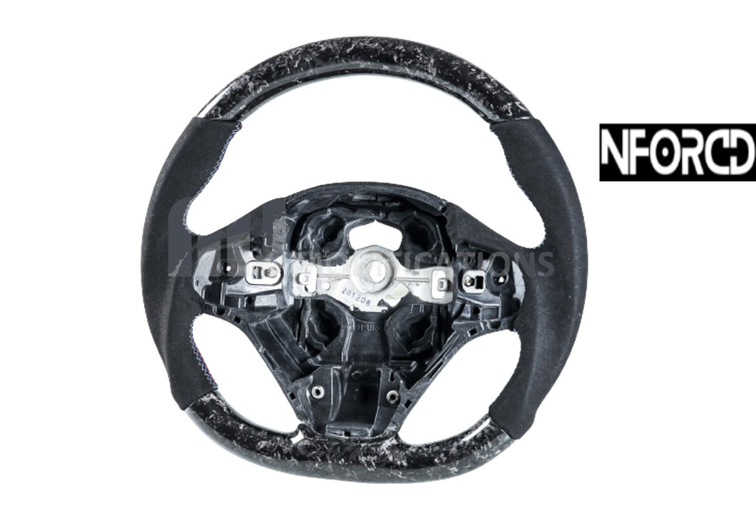 BMW F-Series Forged Carbon Fibre & Suede Flat-Bottom Steering Wheel (F20 F21 F22 F23 F30 F31 F34 F35 F32 F33) – M Sport Style, Direct Replacement, Retains OEM Airbag/Buttons, Paddle Shift Compatible