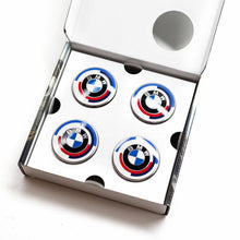 Load image into Gallery viewer, Genuine BMW M Performance 50 Years of M Wheel Centre Caps 56mm (5x112) - OEM Set of 4 Hub Caps/Wheel Badges - Part 36125A57484
