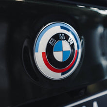 Load image into Gallery viewer, Genuine OEM BMW M Performance Heritage 50 Years Badge Set - Front Bonnet/Hood &amp; Rear Boot/Trunk Roundel Emblems (50 Jahre BMW M)
