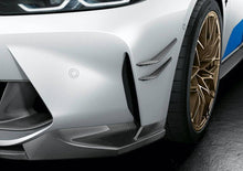 Load image into Gallery viewer, BMW M3 M4 M Performance Carbon Fibre Side Flicks Canards (G8X: G80 G81 G82 G83, 2021+) - Pre-Preg 2x2 Twill Front Bumper Aero Fins Pair
