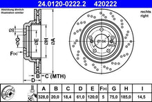Load image into Gallery viewer, ATE 24.0120-0222.2 Performance Brake Disc, Perforated (Drilled) &amp; Vented, Two-Piece High-Carbon, Coated, 328mm x 20mm, 5-Hole, Includes Bolts/Screws
