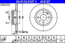 Load image into Gallery viewer, ATE 24.0112-0127.1 Brake Disc Rotor – Solid, Coated | 257.5 mm, 12 mm Thick, 4-Hole | Replacement ATE Brake Disc
