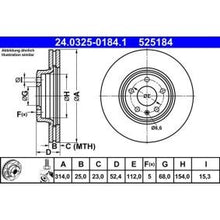 Load image into Gallery viewer, ATE PowerDisc Brake Disc 24.0325-0184.1 - Vented, Coated, High-Carbon, 314mm x 25mm, 5-Stud - Includes Bolts/Screws
