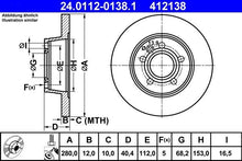 Load image into Gallery viewer, ATE 24.0112-0138.1 Brake Disc for VW Volkswagen Transporter - Solid Coated 280mm x 12mm, 5-Hole, OE-Matching Replacement with Fixing Bolts/Screws
