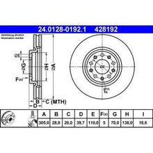 Load image into Gallery viewer, ATE 24.0128-0192.1 Coated Vented Brake Disc Rotor 305mm x 28mm, 5-Stud - Bolts &amp; Screws Included
