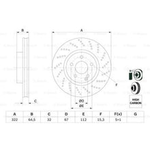 Load image into Gallery viewer, Bosch 0 986 479 408 Brake Disc Rotor 322mm x 32mm, Drilled/Perforated, Vented, Coated High-Carbon, 5-Bolt, OE Quality, Includes Bolts/Screws (0986479408)
