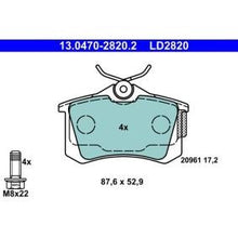 Load image into Gallery viewer, Genuine ATE Ceramic Brake Pad Set 13.0470-2820.2 - Low Dust Performance Pads for Lucas/TRW Calipers - With Caliper Screws, No Wear Sensor, 52.9 x 87.6 x 17.2 mm
