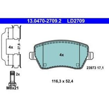 Load image into Gallery viewer, ATE 13.0470-2709.2 Ceramic Brake Pads Set for Lucas TRW Calipers | Low Dust, Quiet | With Caliper Screws &amp; Accessories | No Wear Sensor / Not Prepared for Wear Indicator
