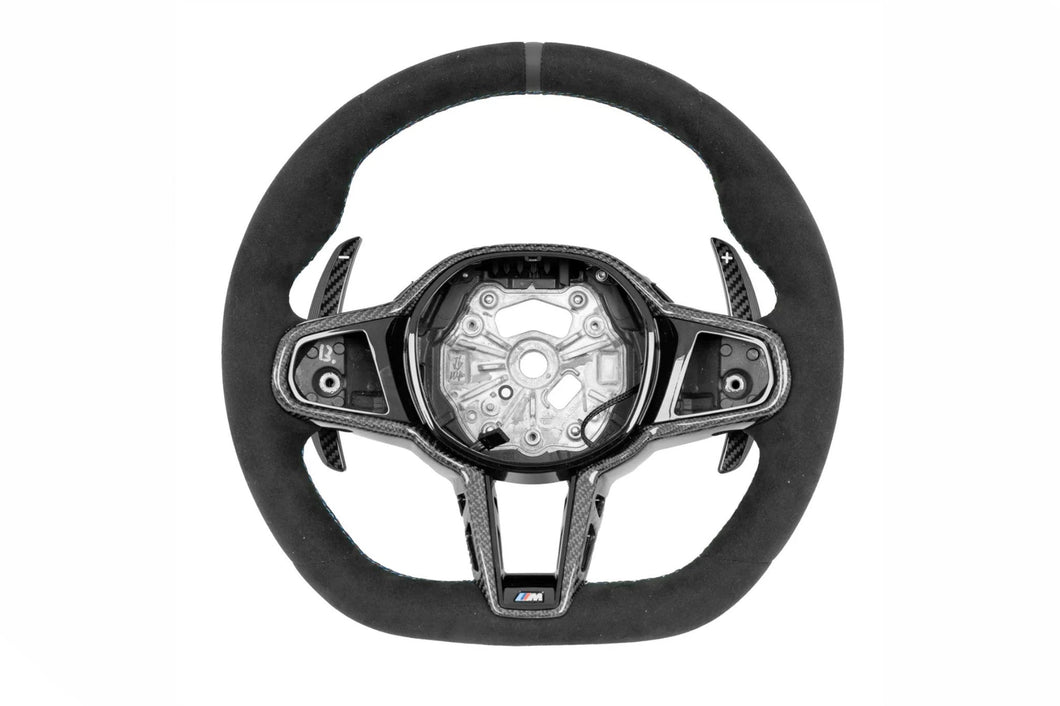 BMW Carbon Fibre Steering Wheel Upgrade - TRE LCI-Style Facelift for G87 M2, G80/G81 M3, G82/G83 M4, G42 2 Series, G20/G21 3 Series, G22/G23 4 Series, F90 M5 | Alcantara/Perforated Leather | LED/No LED