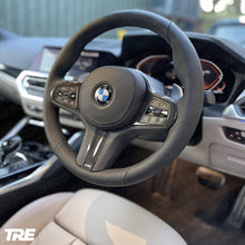 Load image into Gallery viewer, TRE Pre-Preg Carbon Fibre Steering Wheel Trim Accent for BMW M Sport Models (2018+, F40 F44 G20 G21 G42 G30)
