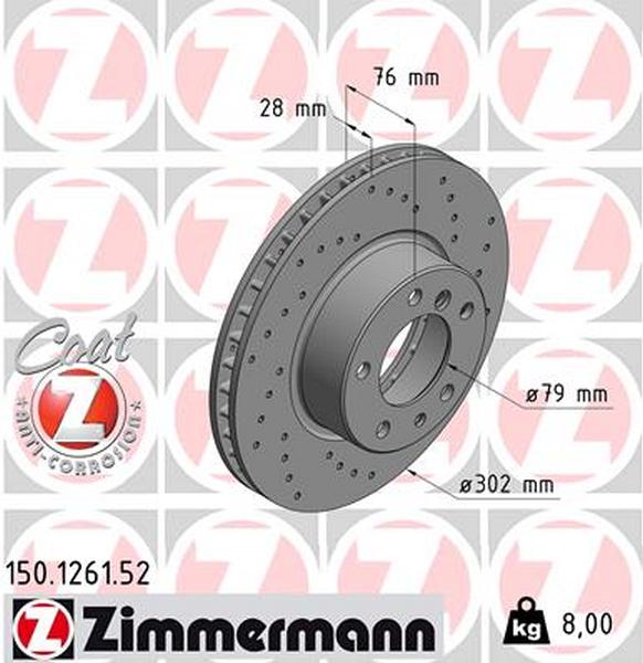 ZIMMERMANN 150.1262.00 Brake Disc for BMW 7 (E32) Solid, High-carbon