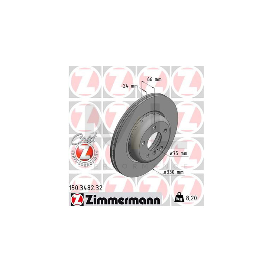 ZIMMERMANN FORMULA F COAT Z 150.3482.32 Brake Disc for BMW 5 Series Internally Vented, Two-piece brake disc, Coated, High-carbon