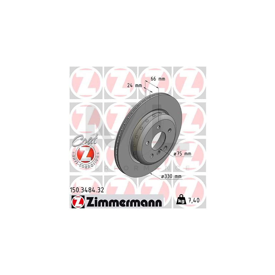 ZIMMERMANN FORMULA F COAT Z 150.3484.32 Brake Disc for BMW 5 Series Internally Vented, Two-piece brake disc, Coated, High-carbon