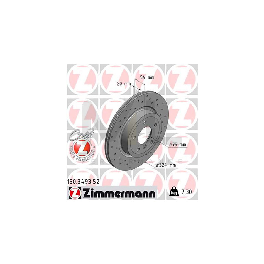Zimmermann Sport Coat Z 150.3493.52 Brake Disc for BMW Z4 Roadster (E89) - 324mm Drilled, Internally Vented, Coated, High-Carbon