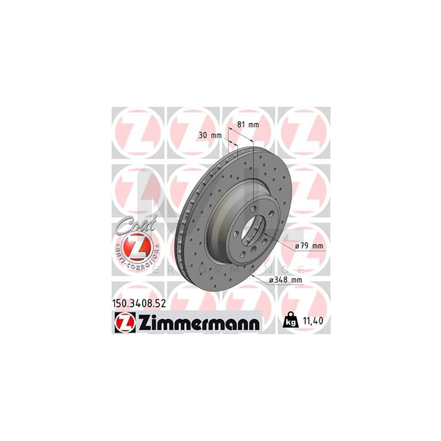 ZIMMERMANN SPORT COAT Z 150.3408.52 Brake Disc for BMW 7 (E65, E66, E67) Internally Vented, Perforated, Coated, High-carbon