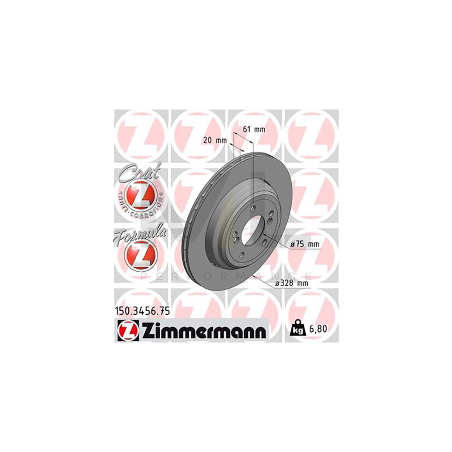ZIMMERMANN FORMULA Z COAT Z 150.3456.75 Brake Disc for BMW 5 Saloon (E39) Two-piece brake disc, Vented, Coated, Alloyed / High-carbon