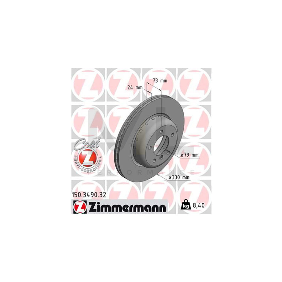 Zimmermann Formula F Coat Z 150.3490.32 Brake Disc for BMW Z4 Roadster (E89) - 330x24mm High-Carbon, Two-Piece, Internally Vented, Coated