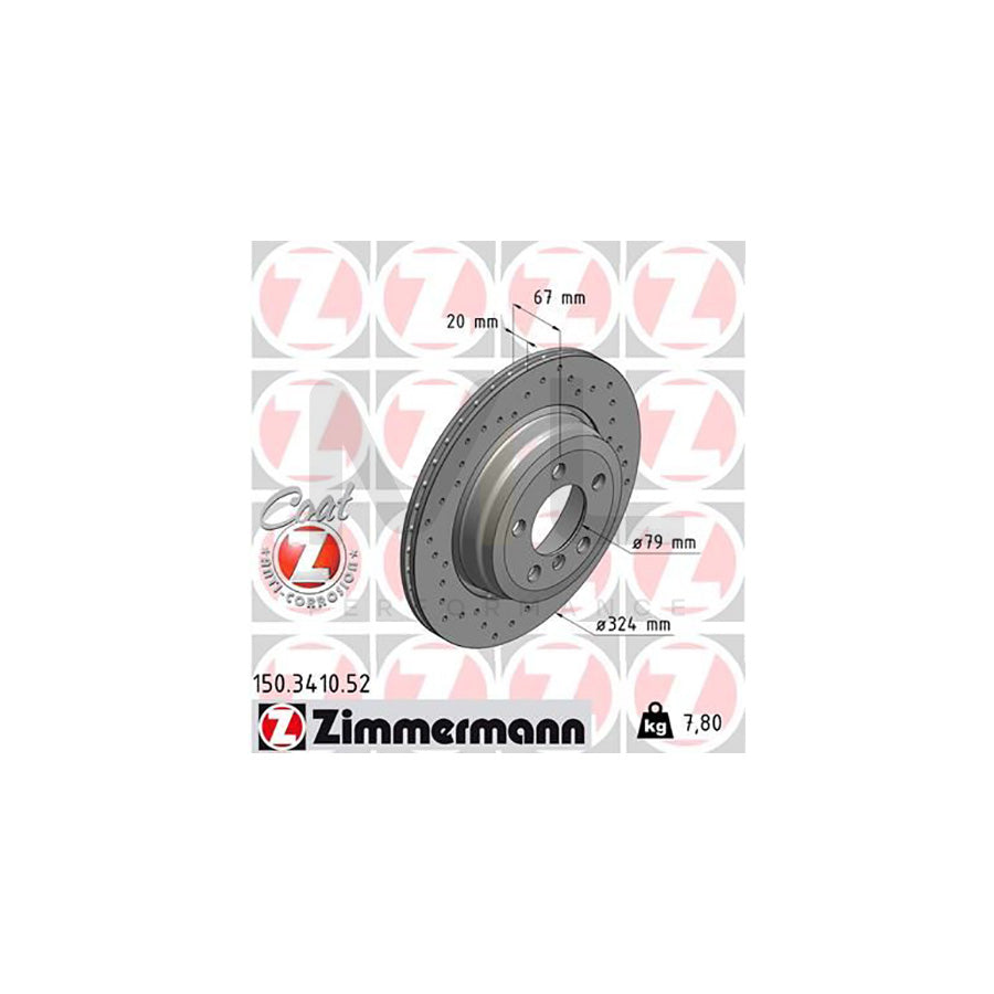 Zimmermann Sport Coat Z Brake Disc 150.3410.52 for BMW 7 Series E65 E66 E67 – 324mm x 20mm, Externally Vented, Perforated, High-Carbon, Coated