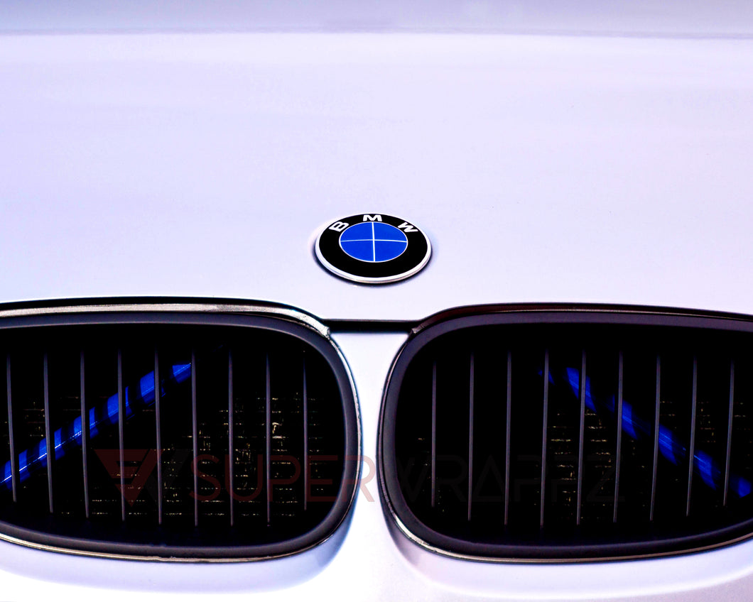 Blue Luminescent V bar sticker overlay vinyl for your BMW