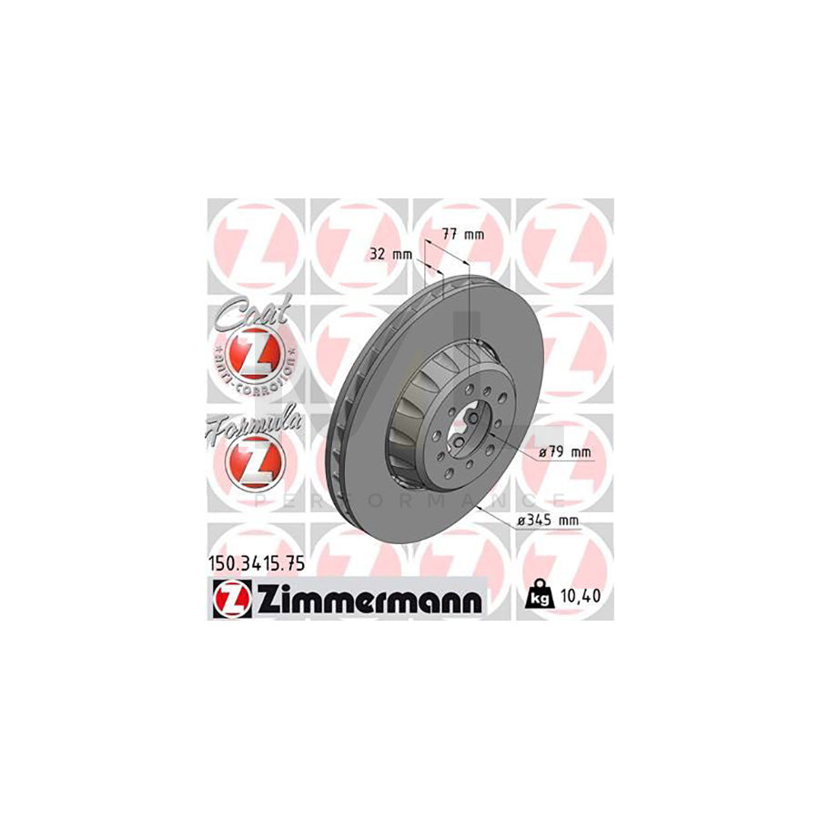 Zimmermann 150.3415.75 Formula Z Coat Z Brake Disc/Rotor for BMW 5 Series (E39) – Two-Piece Vented High-Carbon Anti-Corrosion Coated 345 x 32 mm