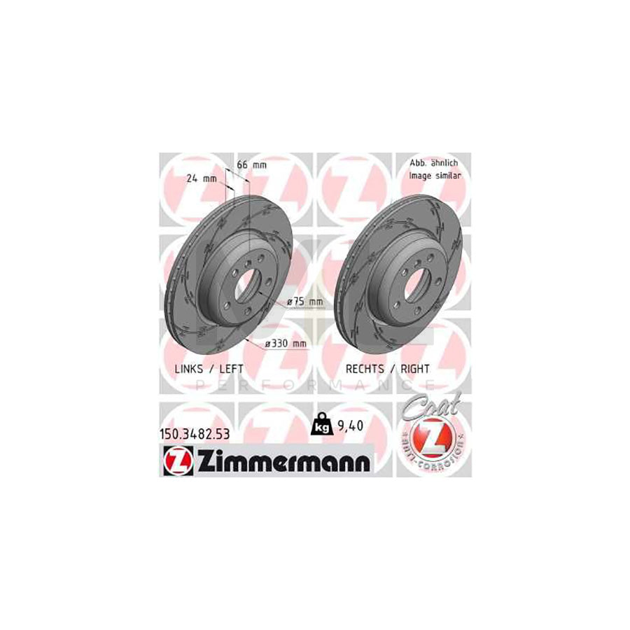 ZIMMERMANN BLACK Z 150.3482.53 Brake Disc for BMW 5 Series Internally Vented, Slotted, Coated, High-carbon