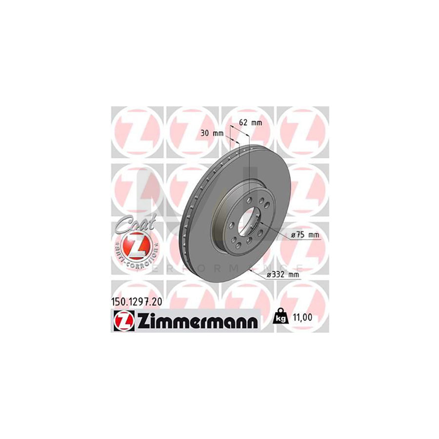 Zimmermann COAT Z 150.1297.20 Brake Disc for BMW X5 (E53) 1999-2006, 332mm x 30mm, Internally Vented, High-Carbon, Anti-Corrosion Coated