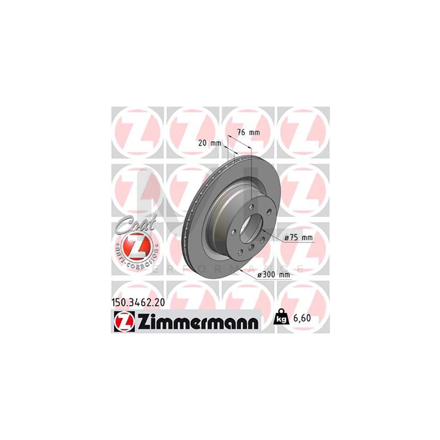 ZIMMERMANN COAT Z 150.3462.20 Brake Disc for BMW 1 Series Internally Vented, Coated, High-carbon