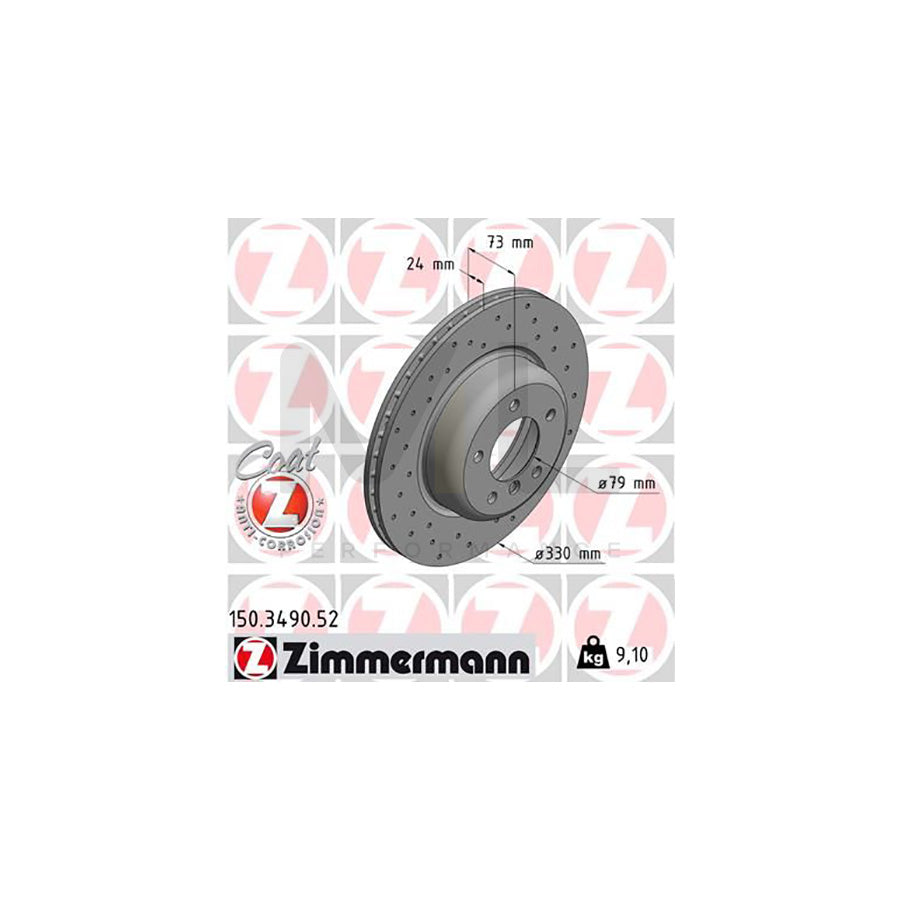 Zimmermann Sport Coat Z Brake Disc 150.3490.52 for BMW Z4 Roadster (E89) – Drilled/Perforated, Internally Vented, High-Carbon, Coated, 330x24 mm