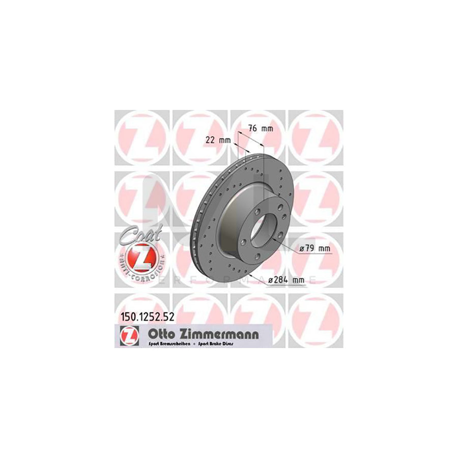ZIMMERMANN SPORT COAT Z 150.1252.52 Brake Disc for BMW 5 Saloon (E28) Internally Vented, Perforated, Coated