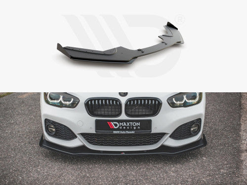 Maxton Design Racing Durability Front Splitter V3 with Flaps Front Lip Spoiler for BMW 1 Series F20 LCI M Sport/M Pack Facelift & M140i (2015-2019) - Black
