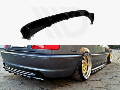 Maxton Design Gloss Black Central Rear Splitter with Vertical Bars for BMW E46 3 Series Coupe M Sport/M Pack 1999-2003 (Rear Diffuser Lip)