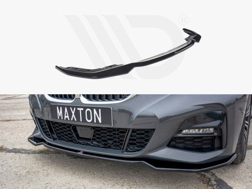 Maxton Design V.2 Gloss Black Front Splitter / Front Lip Spoiler for BMW 3 Series G20 M Sport (2019-2022, Pre-LCI) ABS Front Bumper Lip Kit
