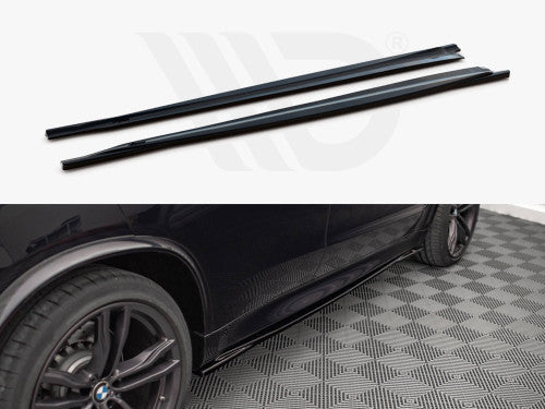 Maxton Design Gloss Black Side Skirts Diffusers for BMW X5 M (X5M) F85 2014-2018 | Side Skirt Splitters/Extensions Rocker Panel Pair