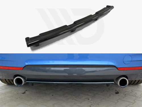 Maxton Design Gloss Black ABS Central Rear Splitter with Vertical Bars for BMW 4 Series F32 M Sport 2013-2016 - Rear Diffuser/Valance