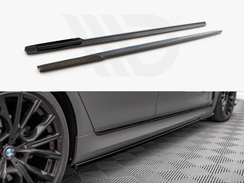 Maxton Design Gloss Black Side Skirts Diffusers for BMW 7 Series G11 M-Pack Facelift (2019+) | ABS Side Splitters Extensions Kit