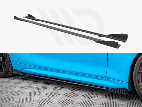 Maxton Design Black + Gloss Flaps Street Pro Side Skirts Diffusers (+Flaps) BMW M2 F87 (2016-2020)