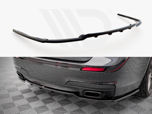 Maxton Design Gloss Black Rear Centre Splitter with Vertical Bars for BMW 7 Series F01 M Sport (M-Pack) 2008-2013