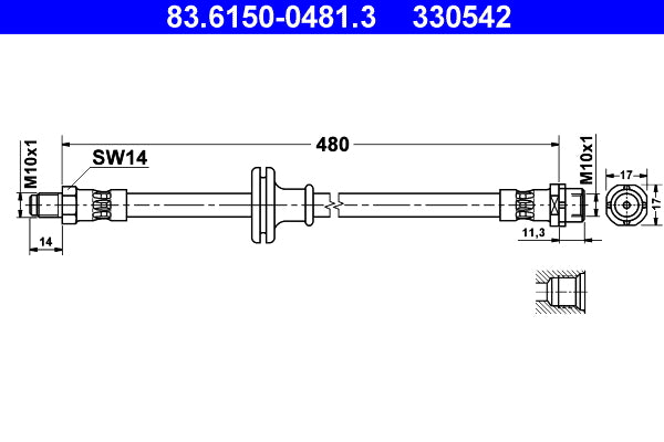 ATE 83.6150-0481.3 Brake Hose for BMW X5 (E53) 480mm, M10x1