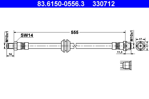 ATE 83.6150-0556.3 Brake Hose for BMW 7 (E65, E66, E67) 555mm, M10x1
