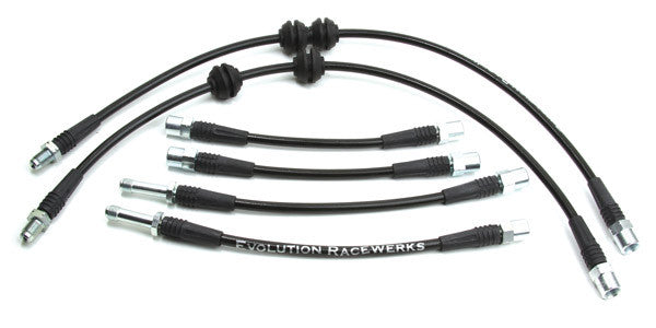 Evolution Racewerks (ER) BMW Stainless Steel Braided Brake Lines – 6-Line Front & Rear Kit for E82 135i, E90/E92 335i & E90/E92/E93 M3 (PTFE)