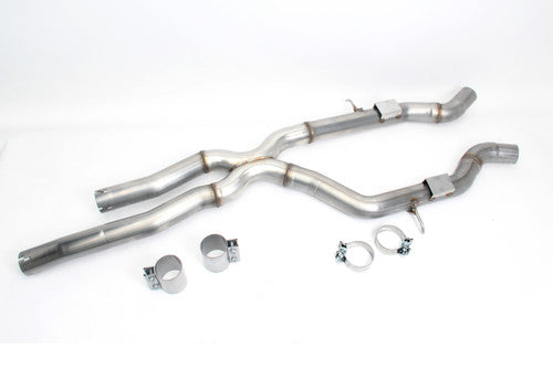 Dinan High Flow Exhaust X-Pipe Mid-Pipe for BMW M3 F80 & M4 F82 (2015-2017, S55) - T304 Stainless 2.75in, Resonator Delete, Fits Stock or Dinan Axle-Back