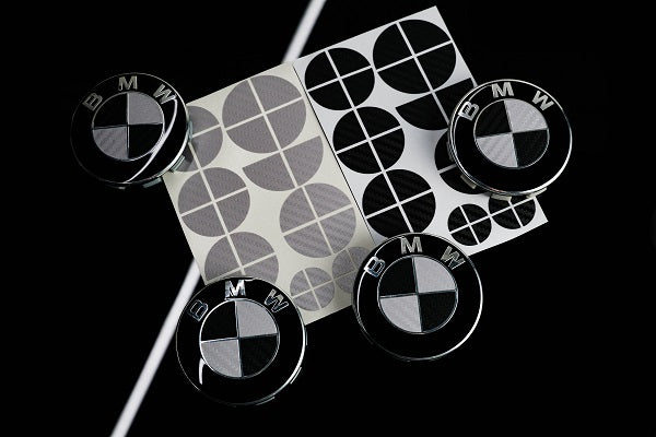 BMW Silver & Gloss Black Carbon effect Badge Emblem Overlays