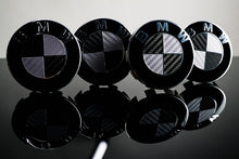 Load image into Gallery viewer, Silver and Gloss Black Carbon effect Badge Emblem Over lays BMW
