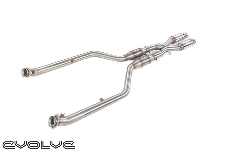 Evolve E9X M3 Resonated X-Pipe Exhaust Mid Pipe (Centre Section) for BMW E90 E92 E93 S65 V8 (2007–2013) – Primary Cat Delete, High-Flow Secondary Cats, UK MOT Friendly, OEM Fit, 25–30 hp Gains