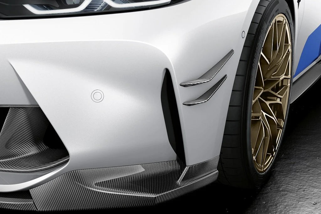 Genuine BMW M Performance Carbon Fibre Front Bumper Flicks (Canards) – Pair for G80 M3 & G82 M4 2021+ incl. M3 Competition & M4 Competition – OEM Fitment